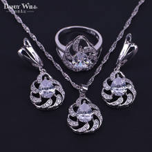 Conjunto de joias de pérolas com presente incrível para mulheres, colar, anel de cor prata, joias de fantasia, zircônio cúbico branco 2024 - compre barato