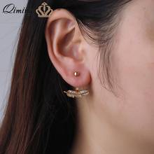 QIMING-pendientes de cristal con plumas para mujer, aretes de doble cara, joyería 2024 - compra barato