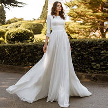 Modest 3/4 Sleeve Wedding Dress 2021 A-Line O-Neck Lace Button Sweep Train Elegant Satin and Chiffon Bridal Gowns Custom Made 2024 - buy cheap