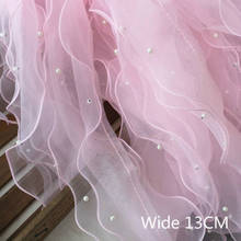 Tela de encaje de gasa de tul de lujo de 13CM de ancho, con cuentas de Organza, volantes, borlas, cinta de encaje, vestido de novia, apliques DIY, decoración de costura 2024 - compra barato