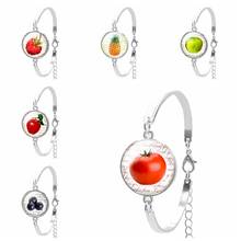 2019 novas senhoras pulseira arte série frutas maçã morango vidro convexo redondo prata corrente pulseira presente das crianças jóias 2024 - compre barato