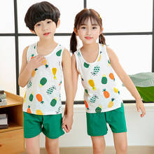 Conjunto de pijama infantil, roupas de desenho animado para meninos e meninas, manga curta, algodão, pijama para crianças 2024 - compre barato