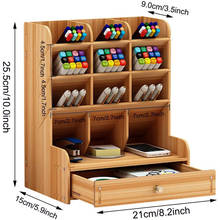 Organizador de escritorio de madera para el hogar, Caja multifuncional con soporte para bolígrafo, montaje de escritorio fijo, suministro de oficina, estante de almacenamiento con cajón 2024 - compra barato