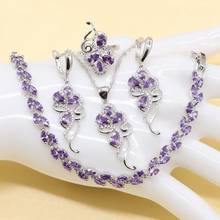 Purple Jewelry Sets Cubic Zirconia Sterling Silver Color Trendy Pendant Necklace Earring Bracelet Ring for Ladies Fashion Gift 2024 - buy cheap