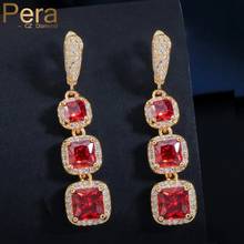 Pera Classic 3 Big Square Long Dangle Indian Red Cubic Zirconia Stone Earring Yellow Gold Color Vintage Women Party Jewelry E281 2024 - buy cheap