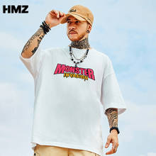 Hmz camiseta masculina de verão, 2020, harajuku, hip hop, camiseta, manga curta, casual, streetwear, de algodão, grande, roupas masculinas 2024 - compre barato