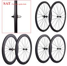 Ruedas de carbono SAT con buje Powerway R13 sin agujeros exteriores 700C 38/50/60mm, juego de ruedas para bicicleta de carretera 20/24, ruedas delanteras/traseras con freno HoleV 2024 - compra barato