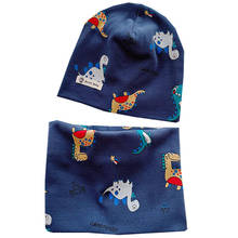 New Fashion Solid Cartoon Print Children Hat Scarf Set Autumn Winter Girls Hats Kids Skullies Beanies Cotton Boys Caps Scarf Set 2024 - buy cheap