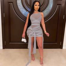 Sheer Mesh Bandage Bodycon Dress Women Summer See-throught Sexy Short Mini Dress Clubwear Female Sleeveless Slim Party Dress 2024 - buy cheap