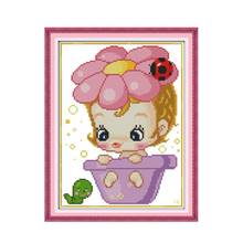 The lovely girl cross stitch kit cartoon 11ct count print canvas stitches embroidery DIY handmade needlework plus 2024 - buy cheap