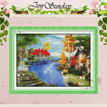 The Red House near the Lake Counted Cross Stitch 11CT 14CT Cross Stitch Set Scenery Cross-stitch Kit Embroidery Needlework 2024 - buy cheap