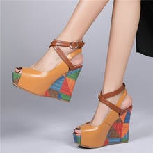 Women Ankle Cross Strap Genuine Leather Wedges High Heel Gladiator Sandals Female Summer Platform Pumps Open Toe Mary Jane Shoes 2024 - buy cheap