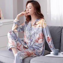 Pijamas de talla grande para mujer otoño nuevo estampado de manga larga de seda pijamas de mujer conjunto de pijamas de primavera Casual para el hogar pijamas femeninos 2024 - compra barato
