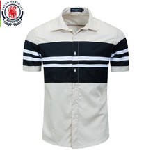 Fredd marshall camisa masculina de retalhos 2020 algodão, camisa casual de manga curta listrada 100% 2024 - compre barato