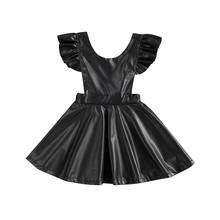 Vestido infantil para meninas, jaqueta de couro falso, manga plissada, costas nuas, suspensório, roupa casual de princesa, nova moda 2024 - compre barato