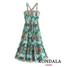 Kondala mulheres graffiti impressão vintage midi vestido za moda cruz sem costas babados guarnição vestido de praia sem mangas a line vestidos 2024 - compre barato