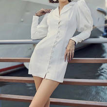 Vestido Vintage de estilo palaciego para mujer, Color liso, manga abombada, escote en V, ceñido, con una botonadura, 2020 2024 - compra barato