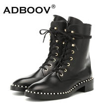 ADBOOV Lurxy Pearls Women Boots Genuine Leather Chunky Heel Ankle Boots Ladies Shoes 2024 - buy cheap