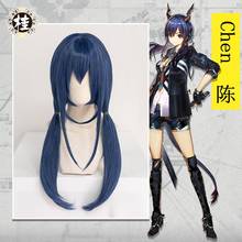 Anime Arknights Cosplay Wig /chen Sir Wigs Costume Props Blue Double Ponytails Synthetic Hair +Wig Cap 2024 - buy cheap