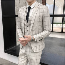 Terno masculino estilo britânico, 3 peças, casamento, primavera/outono 2021, executivo, formal, xadrez, luxo, slim fit, q1285 2024 - compre barato