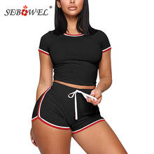 SEBOWEL Casual mujer costura de traje de deportes conjuntos de mujer de verano Pantalones Tops + cordón cortos chándal con efecto dos piezas trajes S-XXL 2024 - compra barato