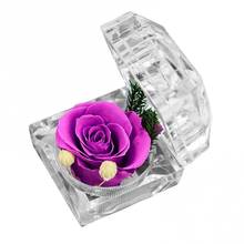 Caja de anillo de flor Rosa preservada, soporte de exhibición de joyería de compromiso de boda, regalo, organizador de exhibición de pendientes, caja de embalaje de joyería 2024 - compra barato