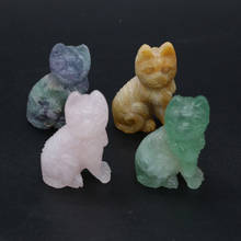 Crystal Statue Carved Cute Cat Fluorite Crystal Lucky Stone Home Decoration Crafts Healing Energy Art Collectible Figurine Gift 2024 - buy cheap