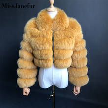 Casaco de pele de raposa real feminino, jaqueta curta com zíper 2024 - compre barato