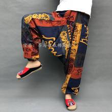 Mulheres tailandesas indiano harem calças de algodão linho impressão boho festival hippie calças baggy solto elástico na cintura estilo nacional lanterna 2024 - compre barato