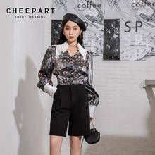 CHEERART-Blusa de manga larga estilo Vintage para mujer, camisa de satén con estampado Floral rosa, estilo coreano, a la moda, otoño 2020 2024 - compra barato