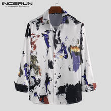 INCERUN 2020 модная мужская рубашка с принтом уличная одежда с длинным рукавом Camisa нагрудные дышащие Гавайские мужские повседневные рубашки на пуговицах 2024 - купить недорого