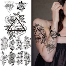 Tatuagem falsa triangular realista grande rosa, adesivo para mulheres, meninas, tatuagem temporária, tatuagem preta para feriado 2024 - compre barato