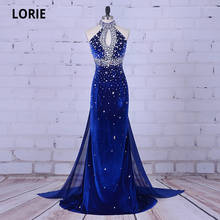 Lorie-vestido de noite de luxo com cauda de sereia, longo, gola alta, frisado, cristais de veludo, azul real, formal, baile, festa 2024 - compre barato