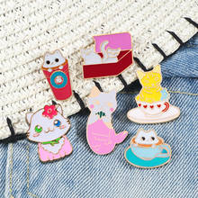 Lovely Cat Enamel Pins Mini Cup Box Kitten Brooch Bag Jackets Lapel Pin Cartoon Cute Animals Badge Jewelry Gifts For Women Girl 2024 - buy cheap