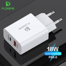 FLOVEME 18W PD 3.0 Dual USB Quick Charge EU Plug Phone Charger For iPhone Samsung QC 3.0 Mobile Phone Wall Travel Fast Charger 2024 - buy cheap