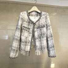 2020 Spring Women Long Sleeves White Tweed Jacket Elegant vintage Tassel Jackets 2024 - buy cheap