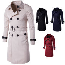 Модное осенне-зимнее длинное пальто для джентльмена 2020, облегающий двубортный тренчкот, мужская куртка mont erkek с поясом, женская одежда 5XL 2024 - купить недорого