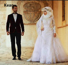 Vestido De novia musulmán De sirena, apliques De manga completa, bufanda De tren desmontable, Vestido De novia árabe De Dubái 2024 - compra barato