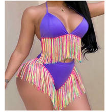 Conjunto de Bikini de vendaje con sujetador acolchado para mujer, traje de baño de cintura alta con realce, ropa de playa con borlas 2024 - compra barato