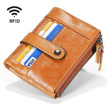 Анти-кражи 100% натуральная кожа Для мужчин кошелек небольшой карман на молнии с функцией блокировки RFID Монета кошелек мужской кредитные карты держатель для карт 2024 - купить недорого