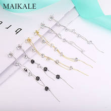 MAIKALE Luxury Black Zirconia Beads Long Earrings for Women Silver Chain Hanging Dangle Tassel Earrings Fashion Jewelry Gifts 2024 - buy cheap