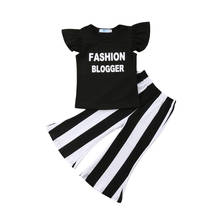 2018-06-14 Lioraitiin 1-6Years Toddler New Fashion 2PCs Kids Baby Girl Toddler Tops T-shirt Long Flare Striped Pants Outfit 2024 - buy cheap