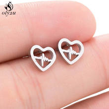 Oly2u Personality Fashion ECG Ear Studs Stainless Steel Heartbeat Earrings Stud for Women Girls Minimalist Jewelry Gift 2024 - buy cheap