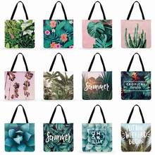 Women Shoulder Bag Tropical Plant Printing Tote Bag Linen Febric Casual Tote Reusable Beach Bags Foldable Shopping Bag 2024 - buy cheap