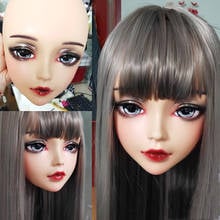 (Chan01) mujer Kigurumi de resina de media cabeza, ojos BJD, crossvestido, Cosplay, máscara de Lolita de rol de Anime japonés con ojos y peluca 2024 - compra barato