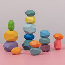 Blocos de construção infantil de pedra colorida, brinquedo educacional, estilo nórdico criativo, blocos de empilhamento, brinquedo de madeira do arco-íris 2024 - compre barato