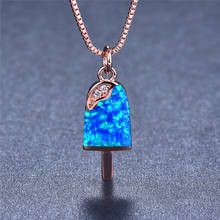 Cute Female Small Popsicle Pendant Necklace Minimalist Rose Gold Choker Chain Necklace White Blue Fire Opal Necklace For Women 2024 - buy cheap