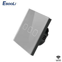 Esooli Smart Home 3 Gang 1 way Wireless WiFi EU Standard Gray Touch Switch Wall Light Touch Switch,ewelink App Control 2024 - buy cheap