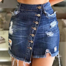 Women Short Denim Skirt Sexy Mini Jeans Solid Skirts Harajuku Fashion Ripped Streetwear Black blue Skirt High Waist 2021 Summer 2024 - buy cheap