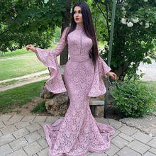 Vestidos de fiesta Renda Prom Dresses Sereia Dubai Árabe Vestido de Noite Mangas Compridas Gola Alta Elegante платье вечернее платье 2024 - compre barato